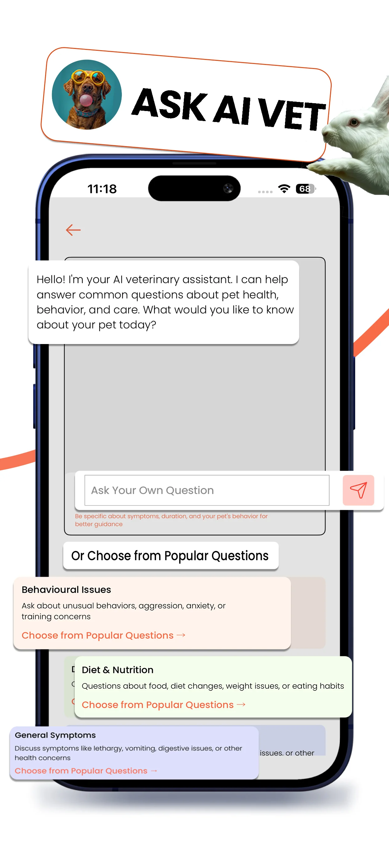 Virtual AI vet consultation for pet health support